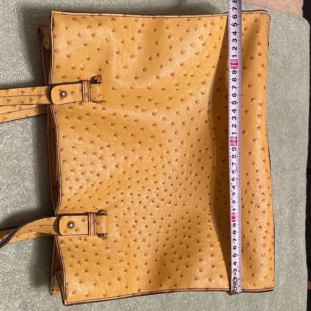 Merona Genuine Ostrich Leather Tote Bag Yellow Mustard Shoulder Bag - Picture 16 of 16